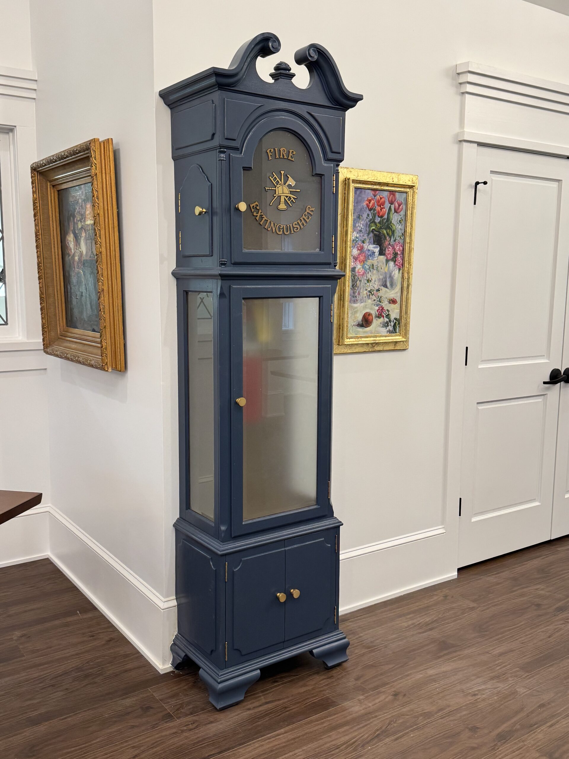 After-Grandfather clock fire extinguisher case